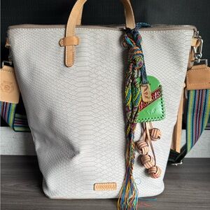 Consuela White and Tan Tote Bag with Textured Design